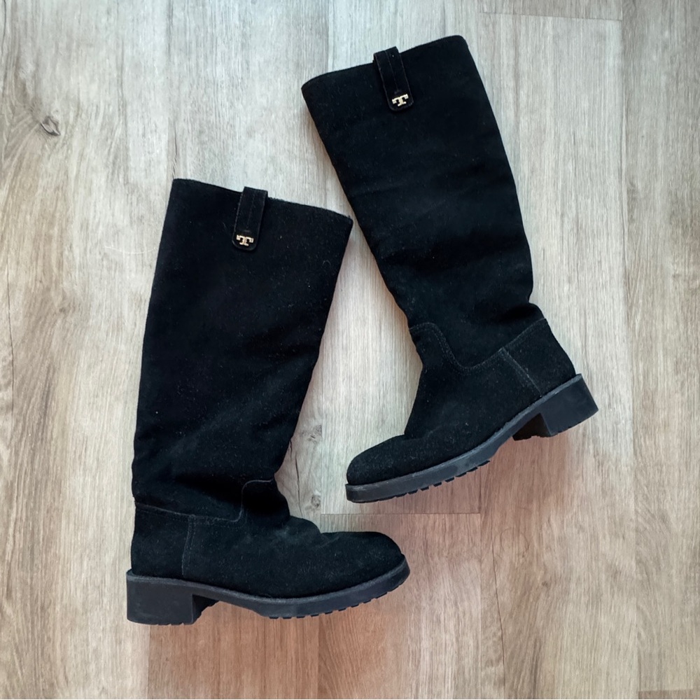 Tory Burch Wayland Tall Black Suede Boot Size 9